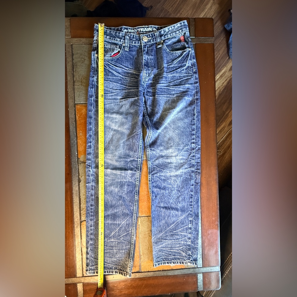 Men’s big train Japanese blue jeans 17” waist koi fish embroidered rare vintage